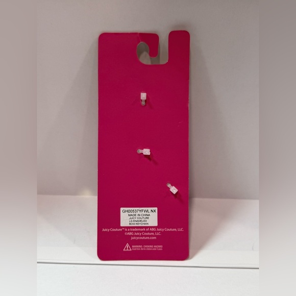 Juicy Couture Hot Pink Enamel Bow Keychain Gold Tone Pearl Charms NWT - Picture 4 of 4